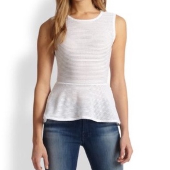 BCBGMaxAzria Tops - BCBGMaxAzria Evia White Textured Peplum Top